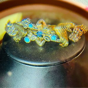 💙Beautiful Silver Turquoise.& Blue Topaz Floral Wrist Cuff with Amazing Detail!